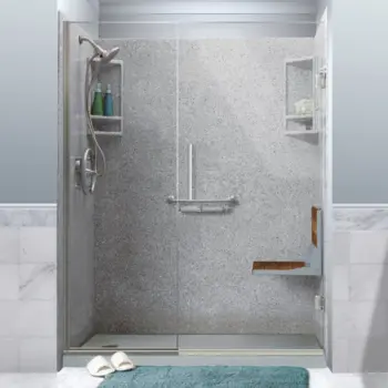Image of walk-in shower with gray walls