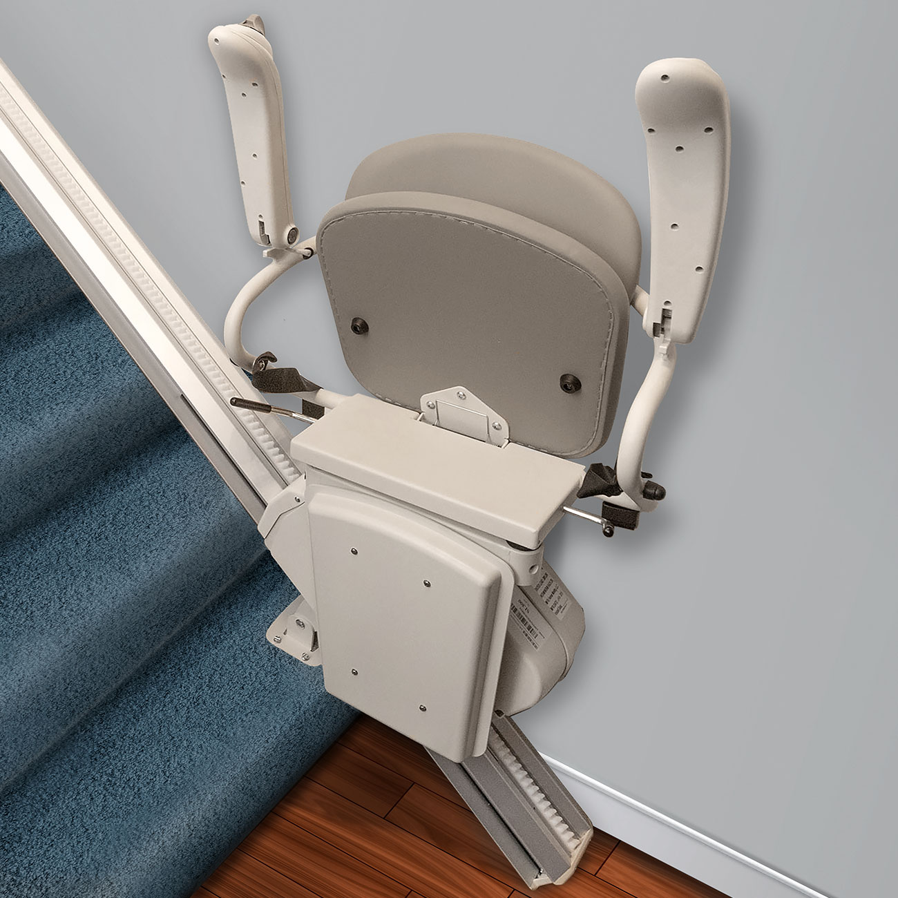 Photo visualizing the most compact configuration of Leaf Home Safety Solution's stair-lift setup