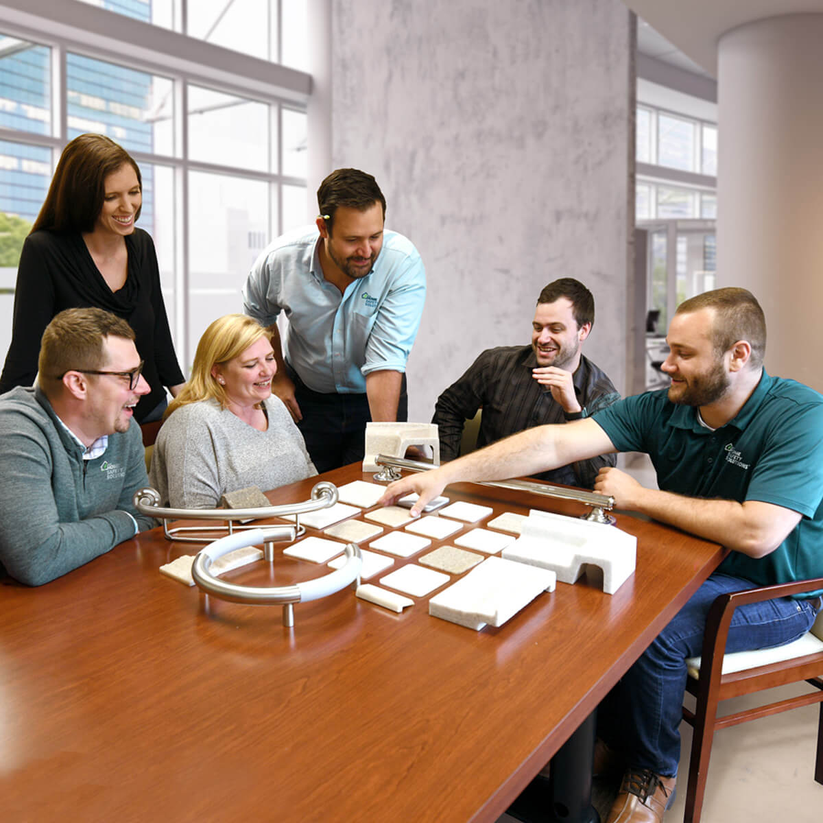 LHSS employees reviewing new products