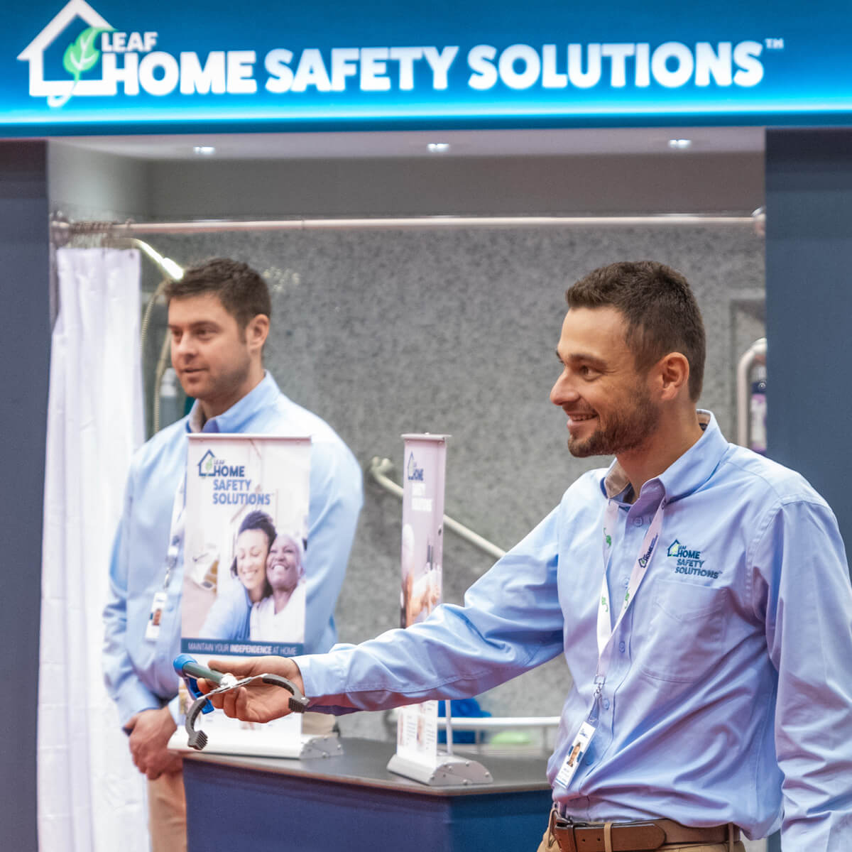 Two employees from LHSS setup at an event
