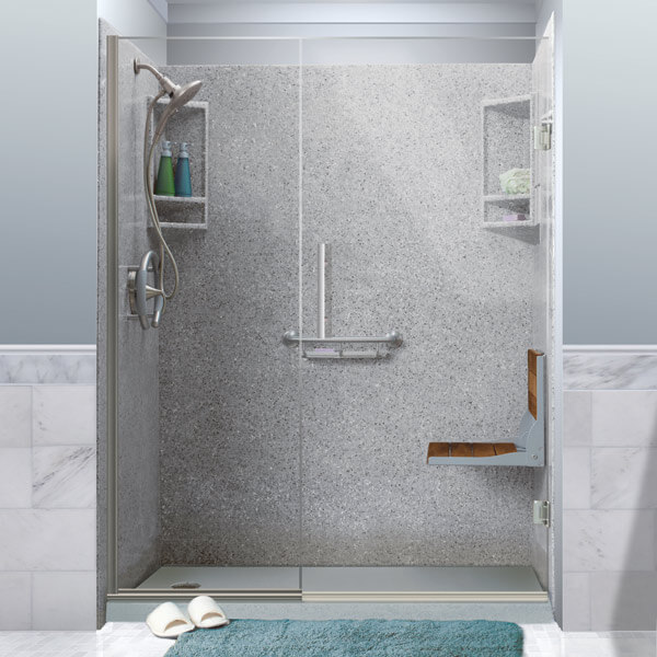 Image of walk-in shower with gray walls